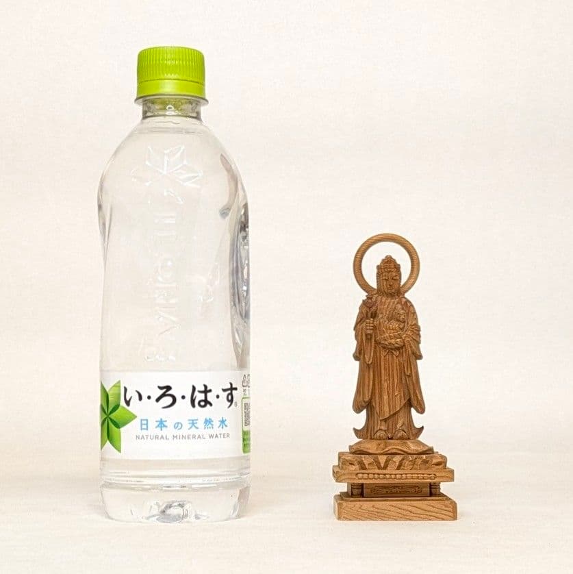 【フォロー割・新品】 子安鬼子母神　木地彫り　下台付　高さ約13cm　鬼子母神