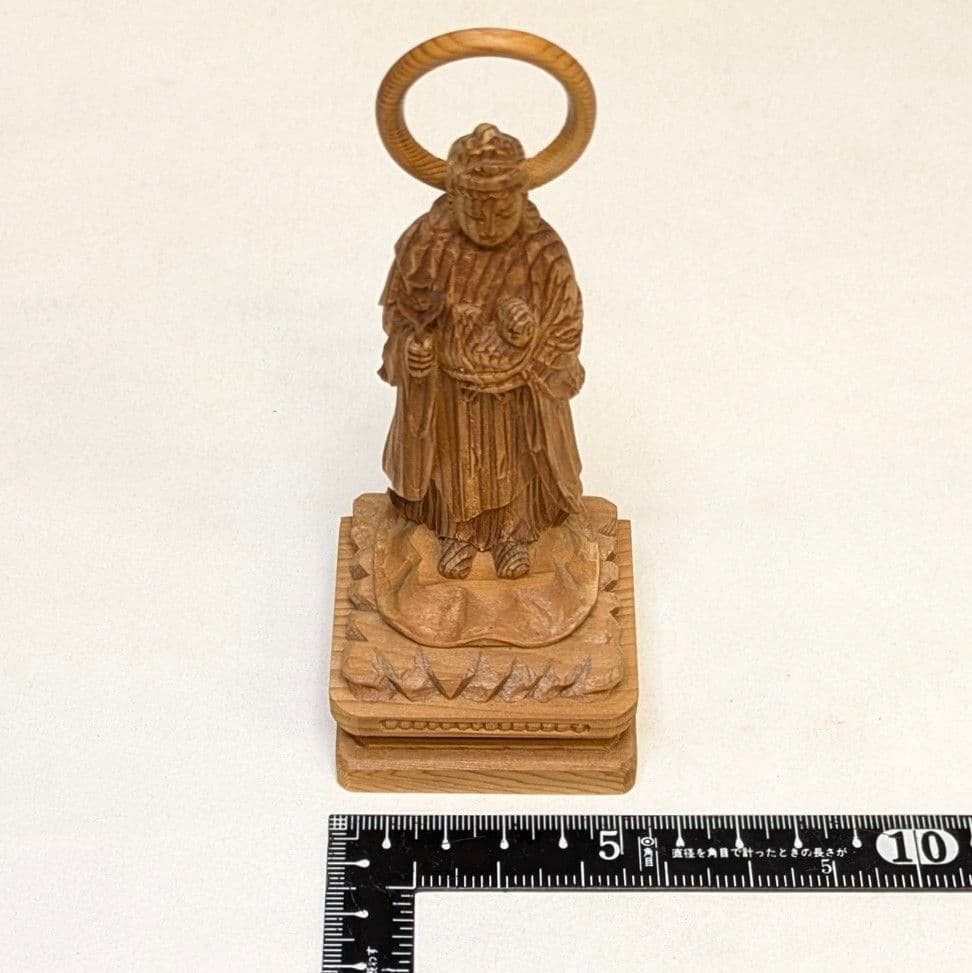 【フォロー割・新品】 子安鬼子母神　木地彫り　下台付　高さ約13cm　鬼子母神