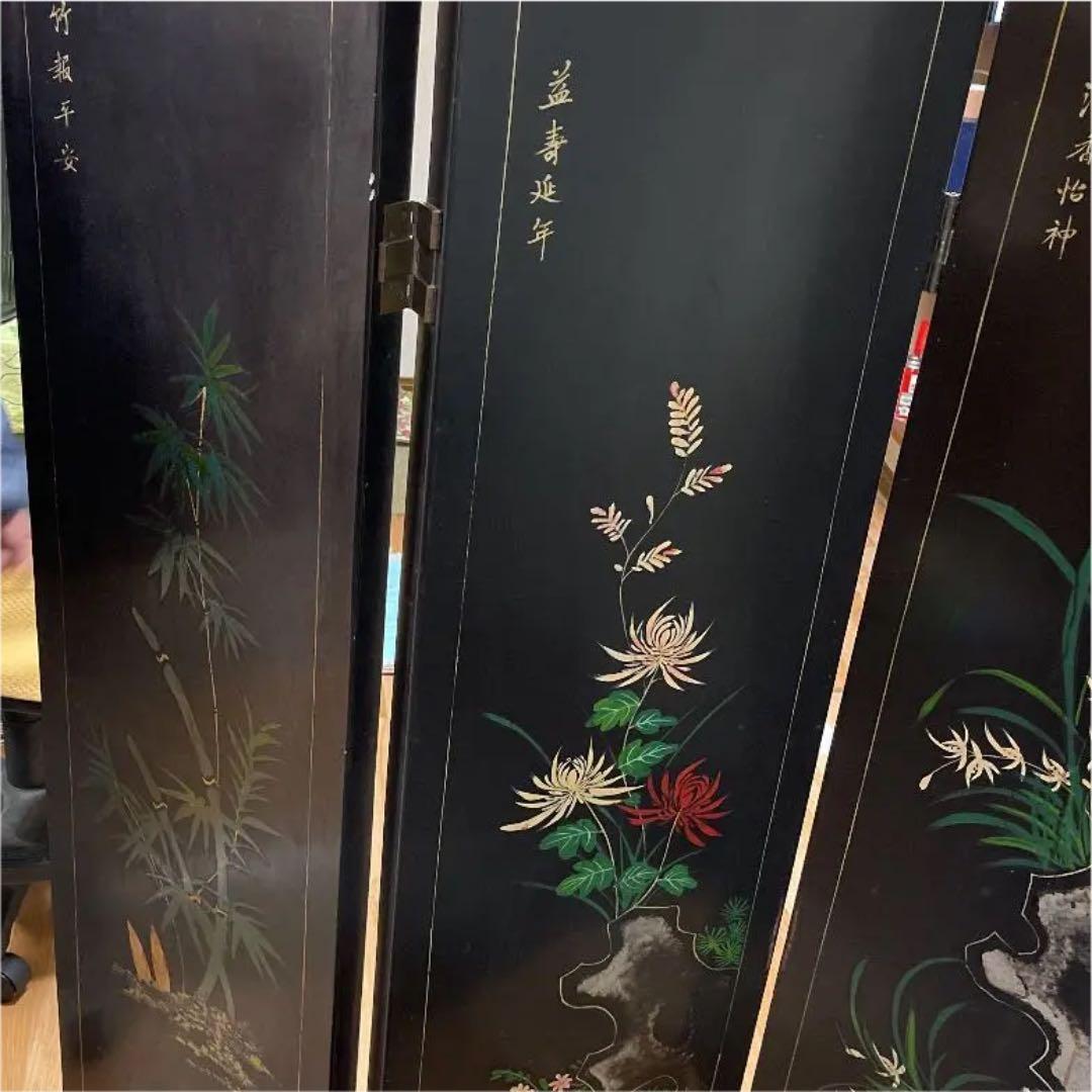 中国屏風　翡翠　珊瑚の石