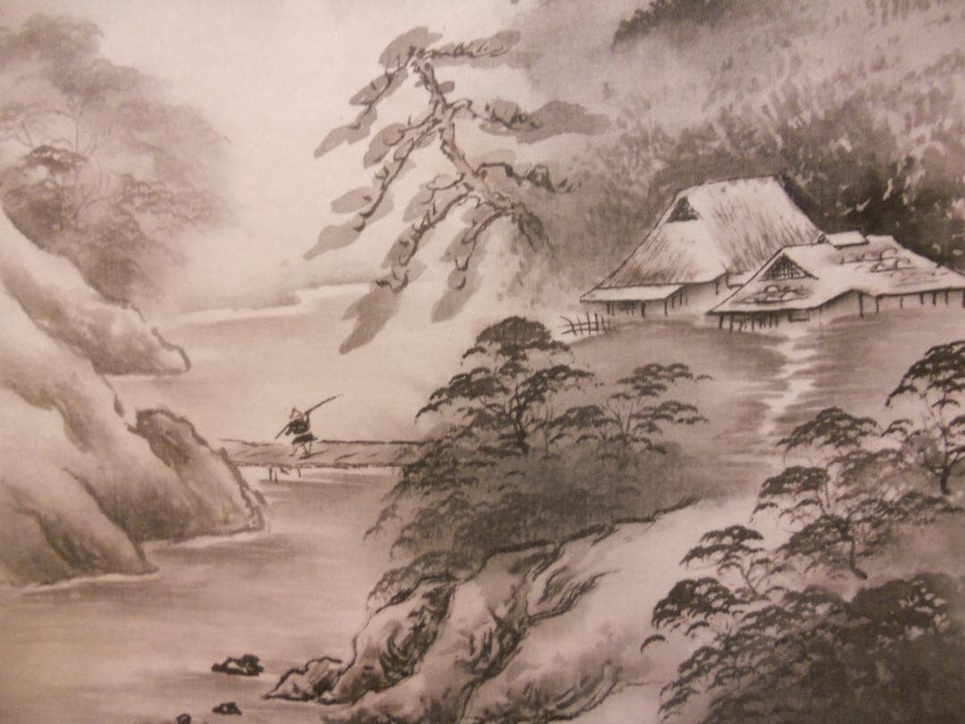 掛け軸 宮島龍石 水墨山水 絹本 希少 軸装 茶道具 掛軸 美品 です。