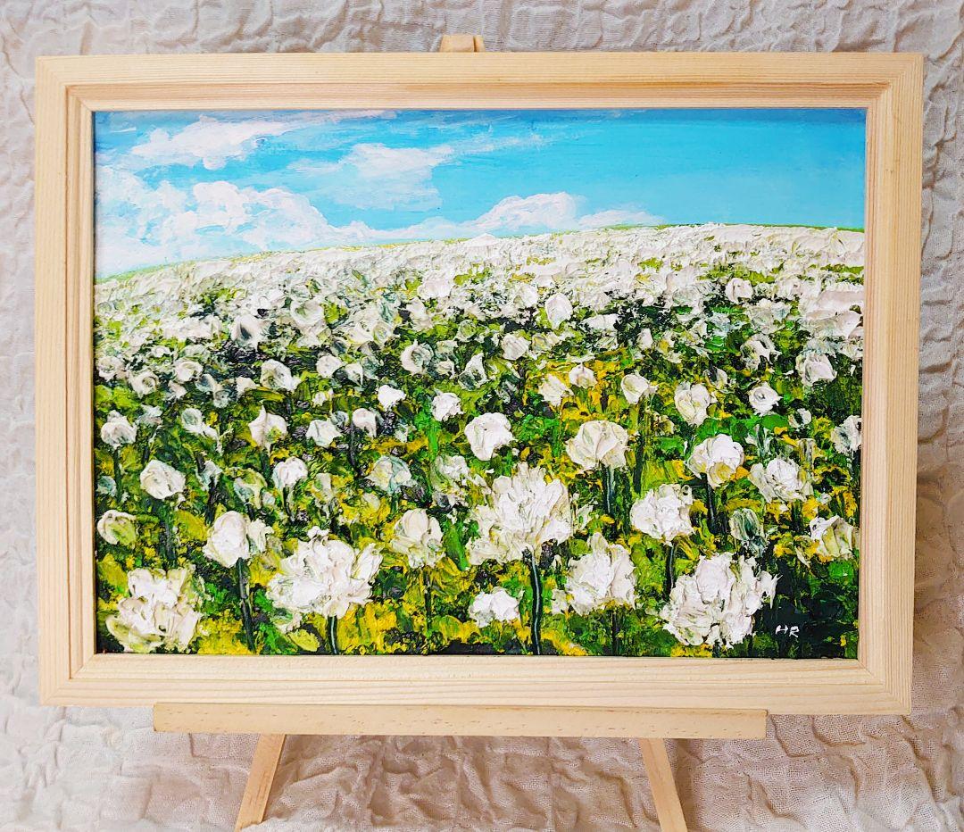 油絵 絵画 【シロツメクサの花畑】