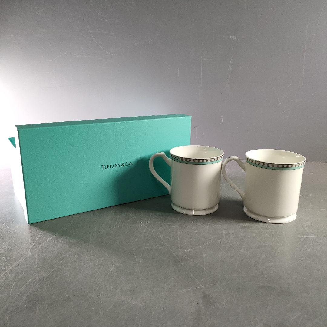 A900-3/TIFFANY＆Co./プラチナ ブルーバンド ペアマグカップ/