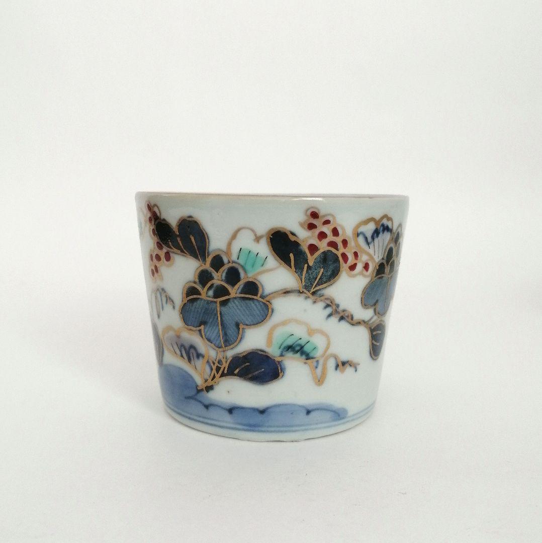 りりィ　古伊万里　山葡萄と蝶図蕎麦猪口１客　芙蓉手小向付２客