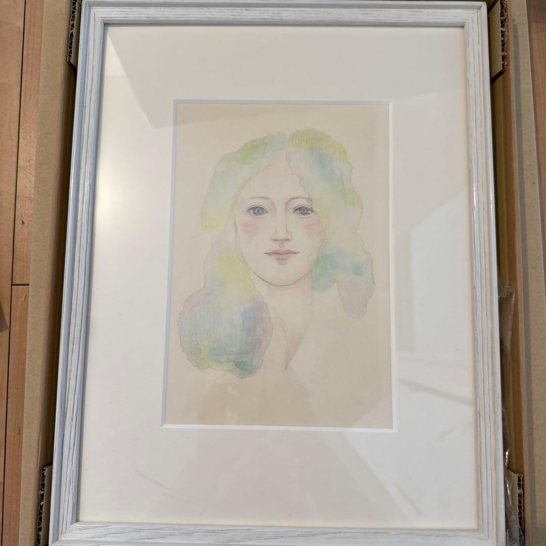 水彩画 ポートレート 額装済み