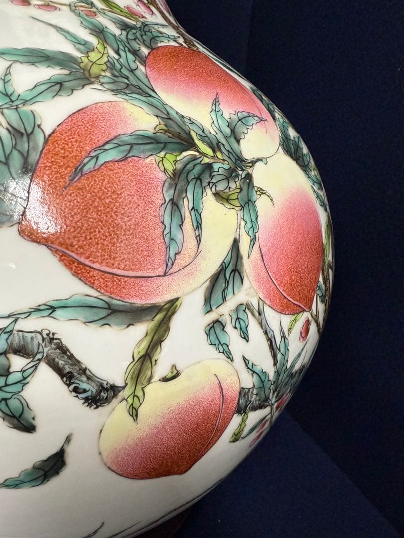 大清乾隆年製 大振り 粉彩 桃家紋 花器 花瓶 華道具 時代 古玩 蔵出 骨董品
