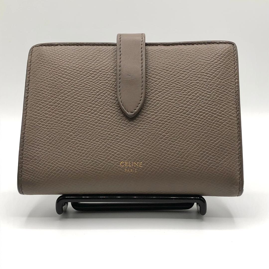 箱付き✨セリーヌ ミディアム ストラップ ウォレット 二つ折り財布 グレージュ