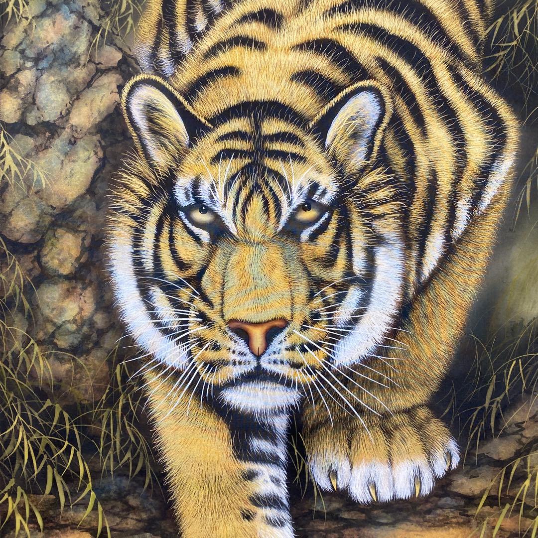 美品 掛け軸 高松邦仙作 猛虎図 共箱 太巻き付 二重箱 美術年鑑掲載