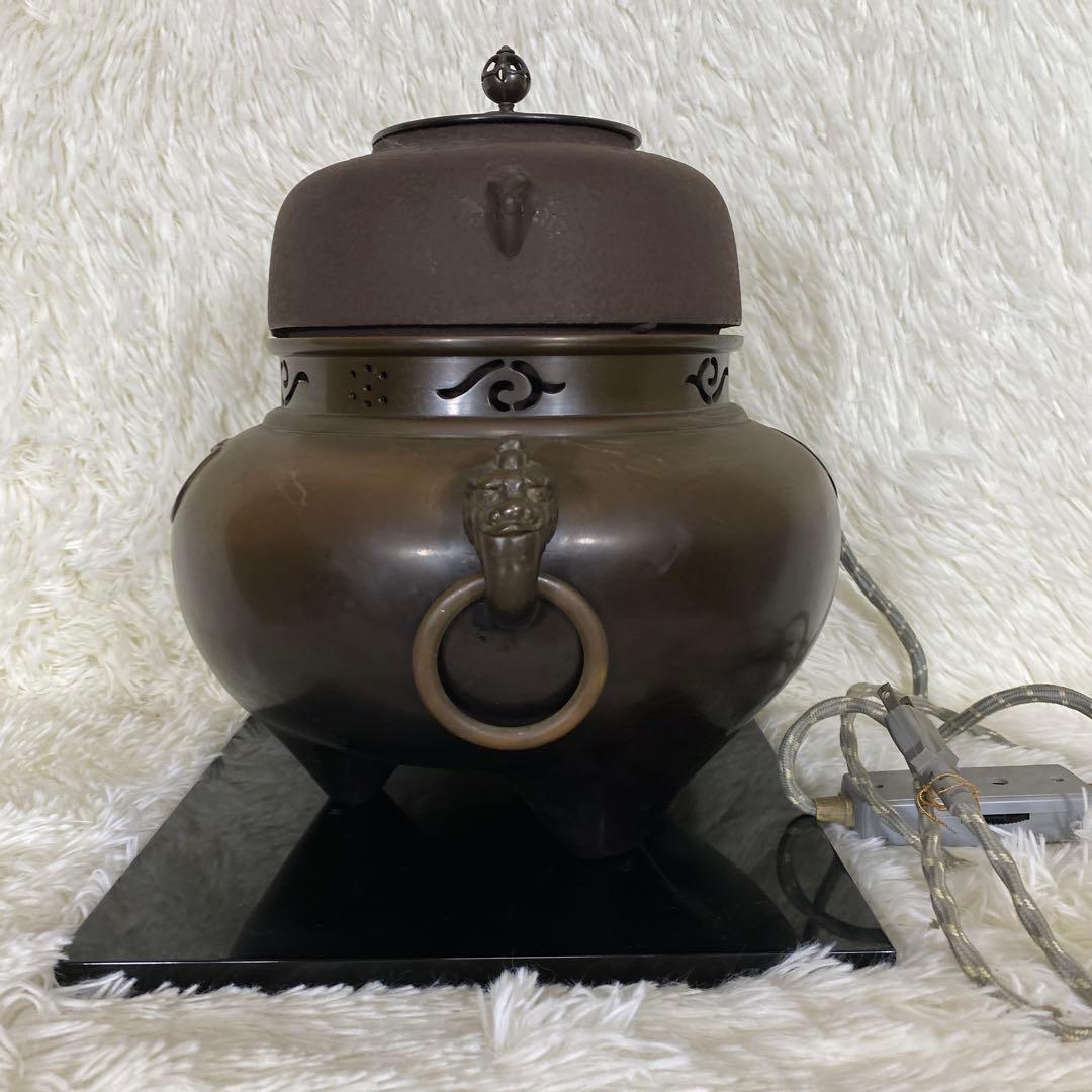 畠春斎 茶釜 電熱器 唐銅鬼面風炉釜 敷板 茶道具 お点前道具