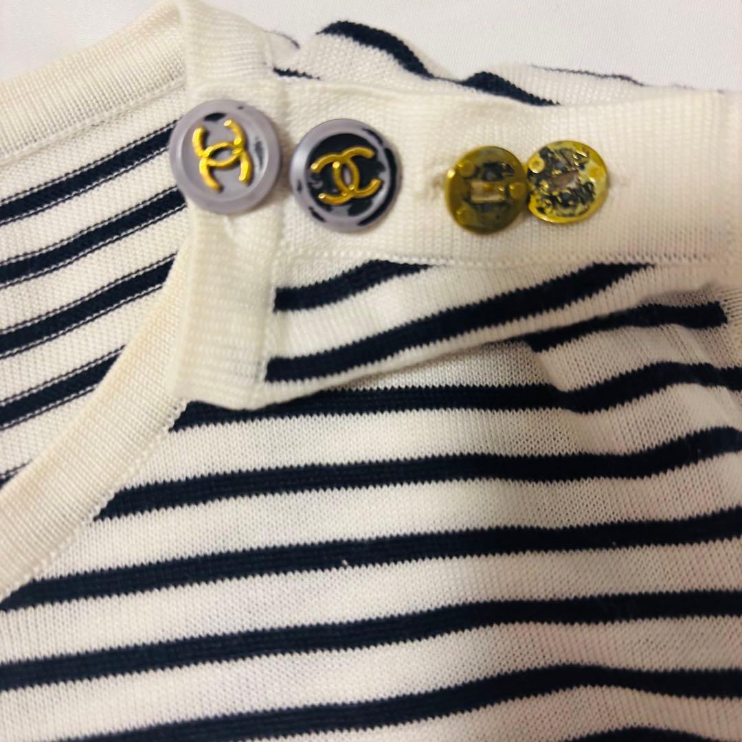 CHANEL ノースリーブ　コットン　ホワイト×ブラック　ボーダー　トップス