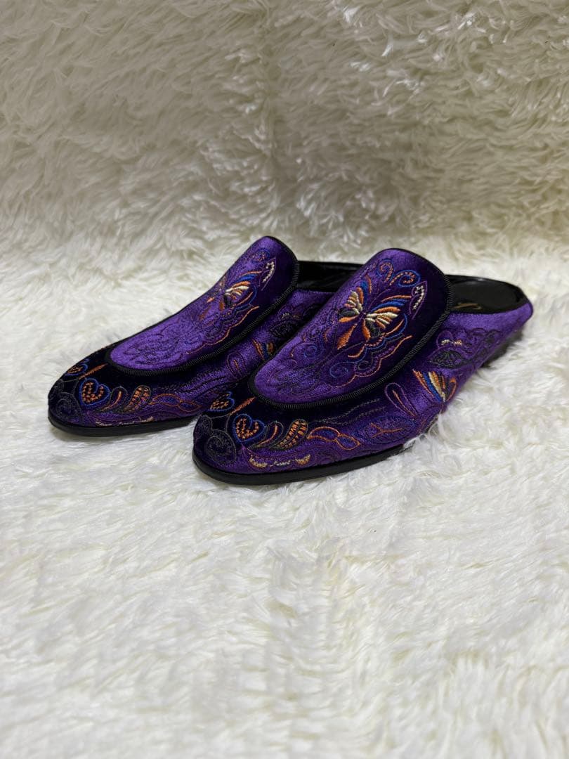 Needles ニードルズ バタフライ刺繍 ベルベットミュール 38