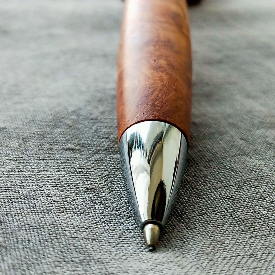 花梨瘤紅白　ハンドメイド　木軸シャープペン　0.5mm　天然木　シルバー