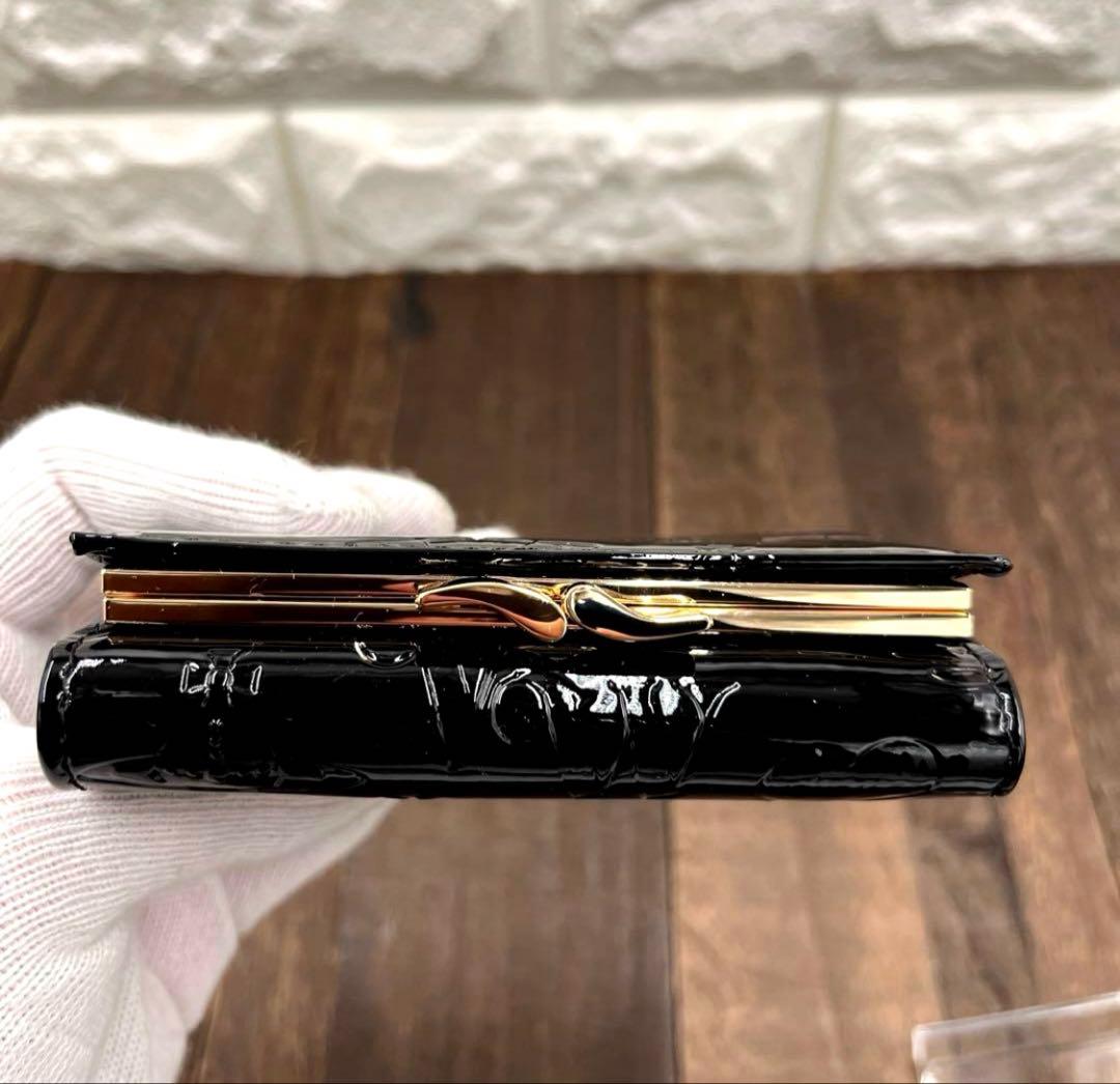 新品未使用　ヴィヴィアンウエストウッド 三つ折財布　黒　エナメル　がま口　⑥