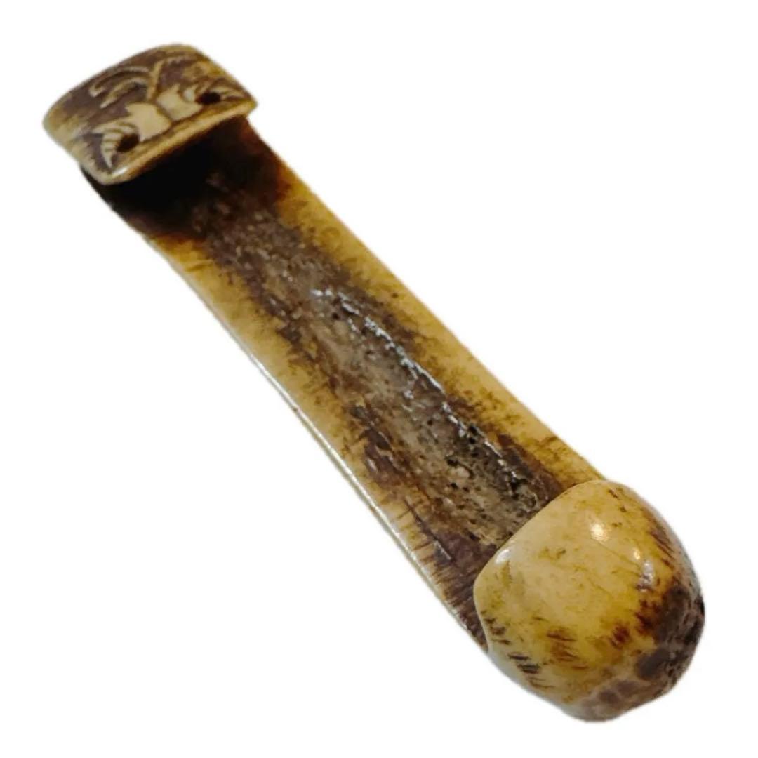 鹿骨製 手彫り 緒締 おじめ 根付パーツ 和骨細工 骨董品 和装小物 和骨董