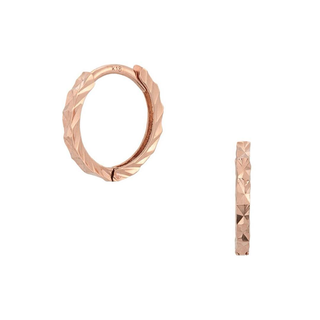 新品 K18 フープ ピンクゴールド 18金ピアス 刻印あり上質日本製ペア♡①
