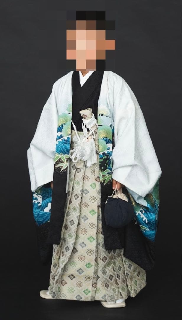 七五三　5歳男児　着物　セット　鷲　鷹　宝船　白ゴールド黒　伴商店