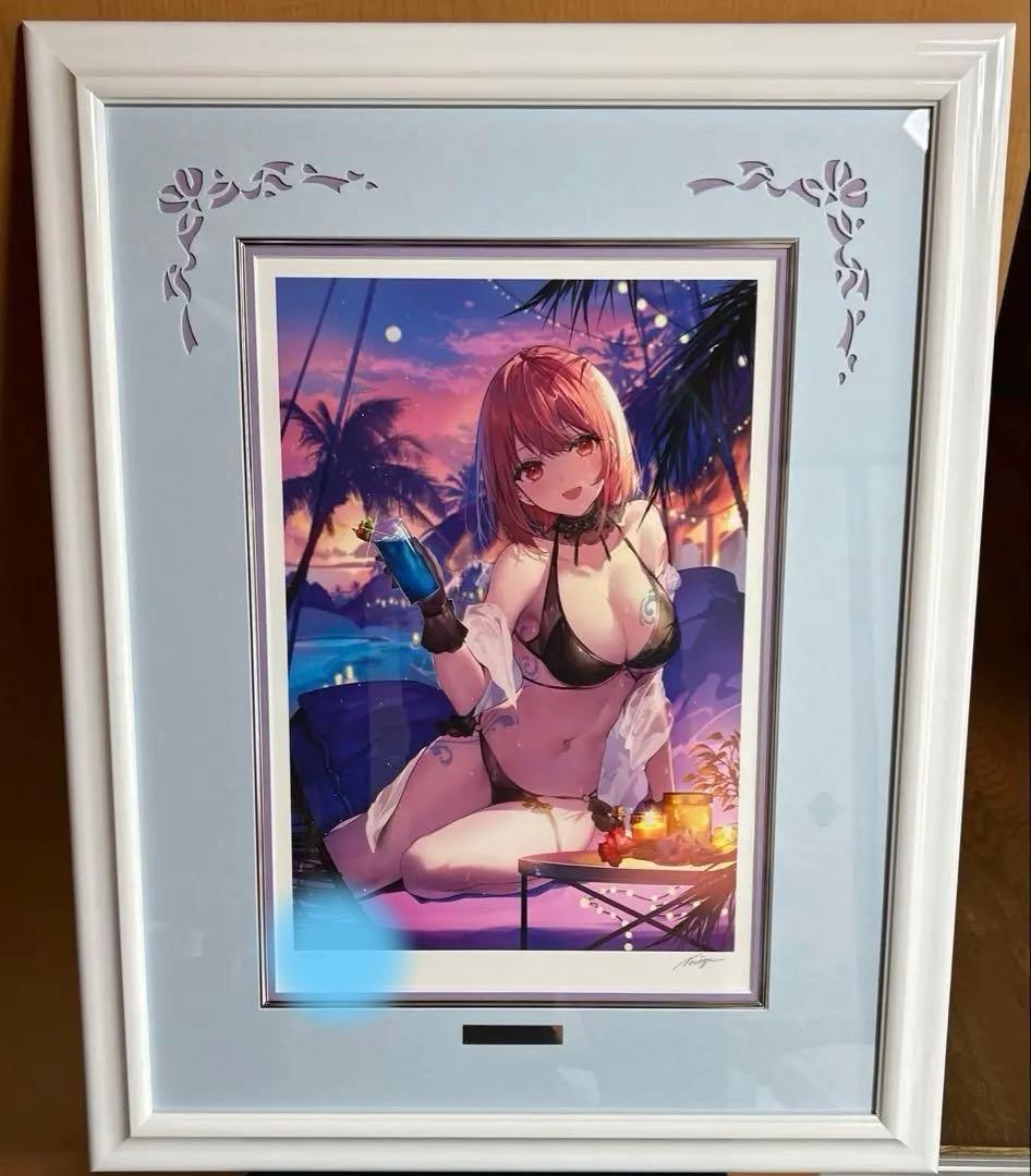 アールビバン　版画　necomi バカンスをもう一杯　ミクスドメディア　ねこみ