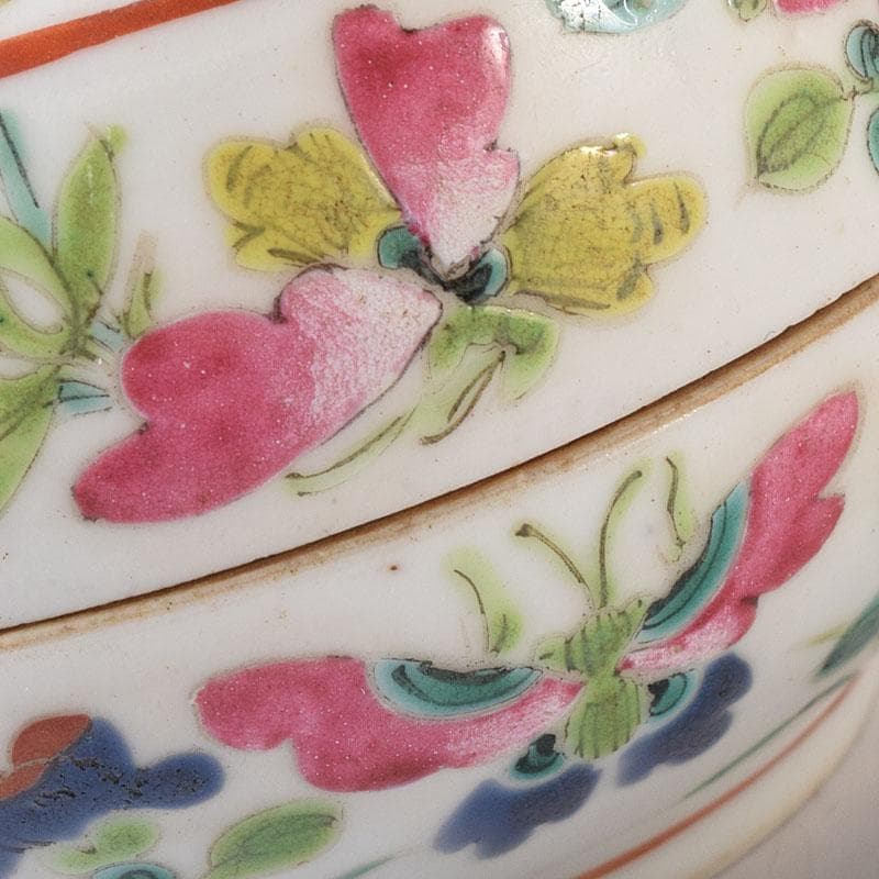 中国　粉彩　蓮花人物文　盒子　香合　蓋物　合わせ箱　V　R8271