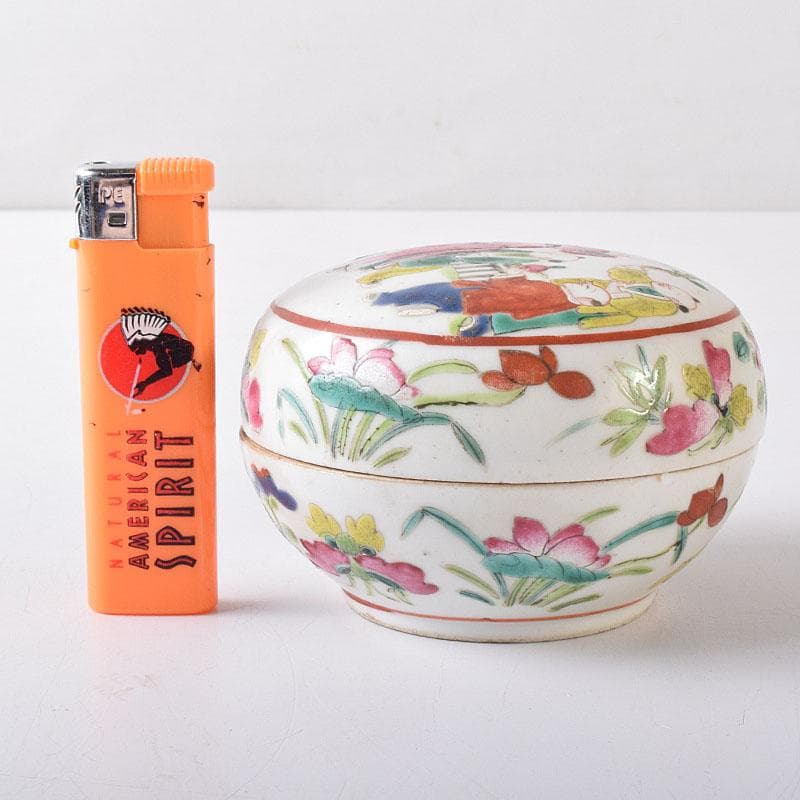 中国　粉彩　蓮花人物文　盒子　香合　蓋物　合わせ箱　V　R8271