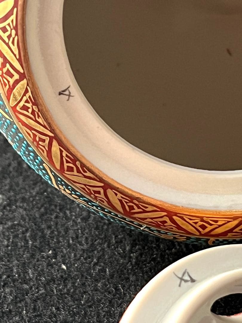 九谷焼 九谷焼香炉　本金青粒鉄線　佐伯信平作 青粒金唐草 青粒　未使用　美品