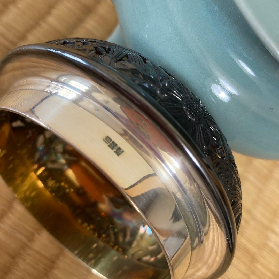 諏訪蘇山作 香炉 青磁 袴腰 三足香炉 純銀 花刻透し火屋 信幸造