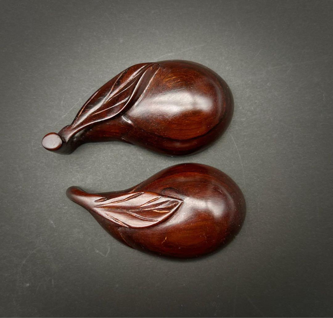 繊細彫刻 唐木 紅木 なす　木彫 蓋物 香合 香道具