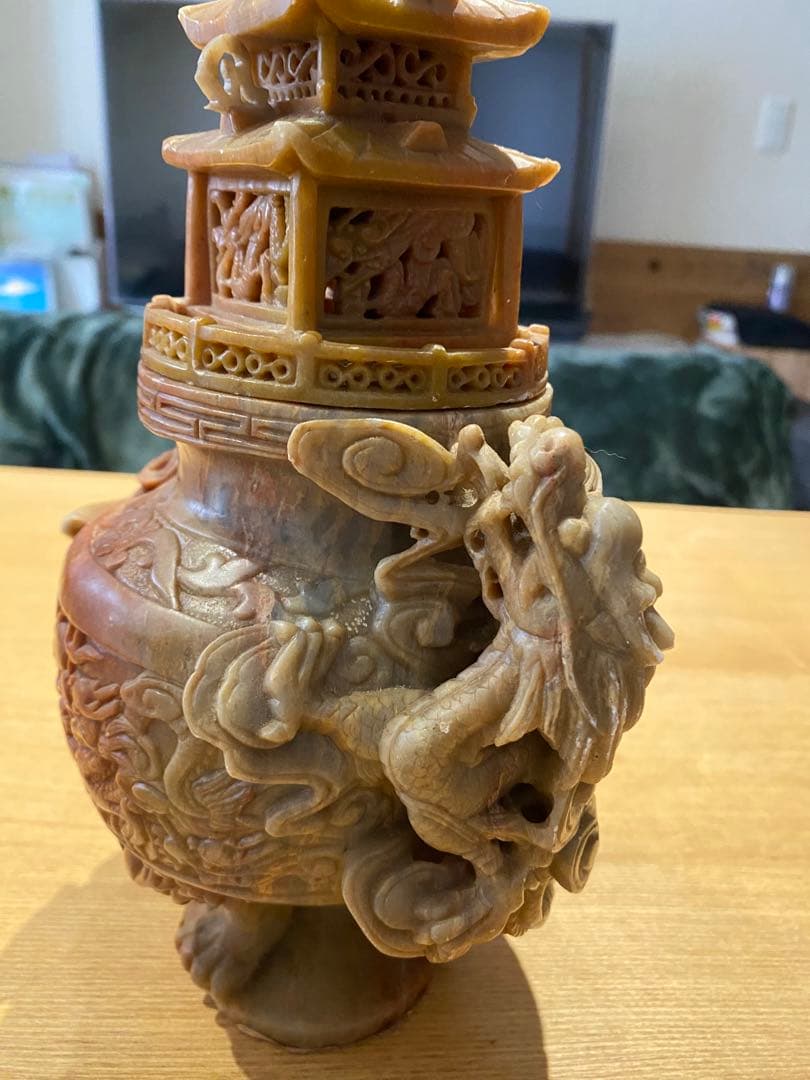 骨董品　香炉　お香　石彫　龍
