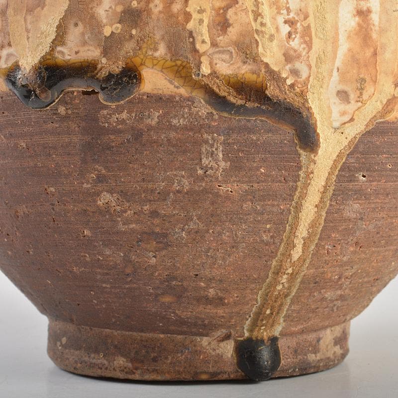 中国　飴釉　釉垂　双耳壷　中国河北省出土品　時代箱付　D　R7474