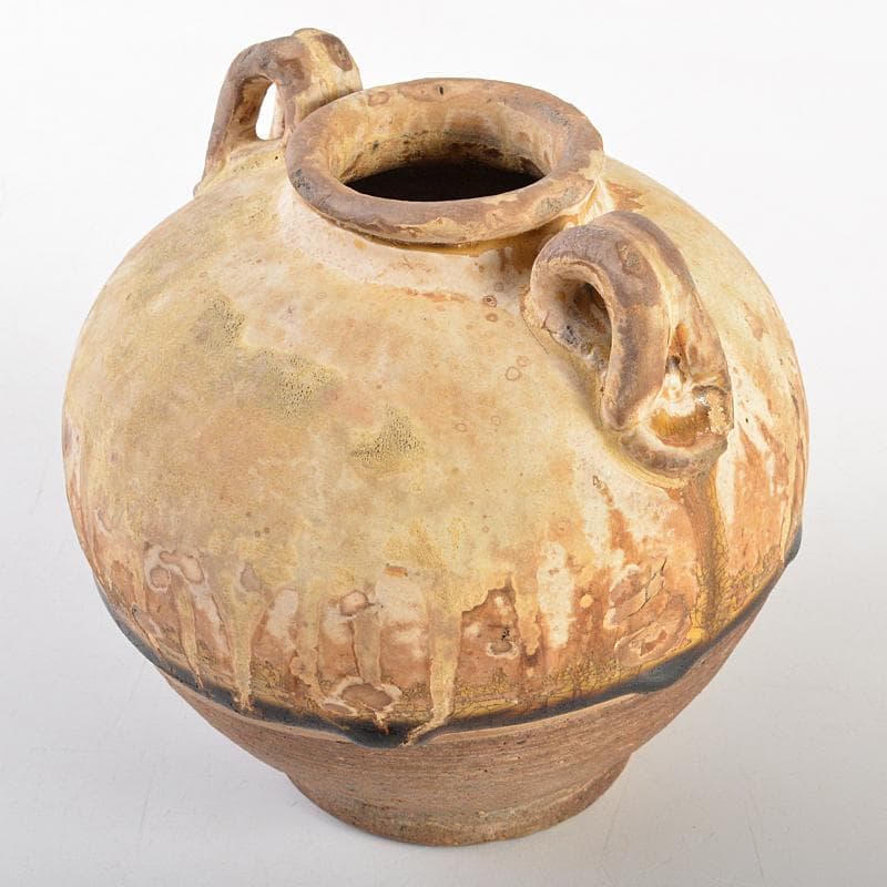 中国　飴釉　釉垂　双耳壷　中国河北省出土品　時代箱付　D　R7474