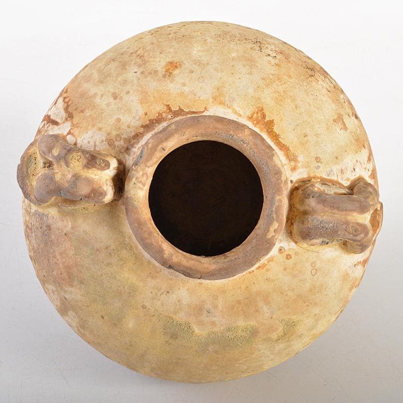 中国　飴釉　釉垂　双耳壷　中国河北省出土品　時代箱付　D　R7474