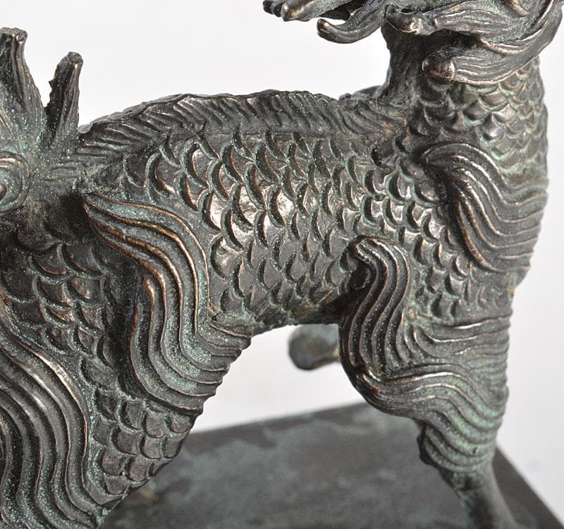 中国　古銅青銅　神獣　置物　時代箱付　V　R5200