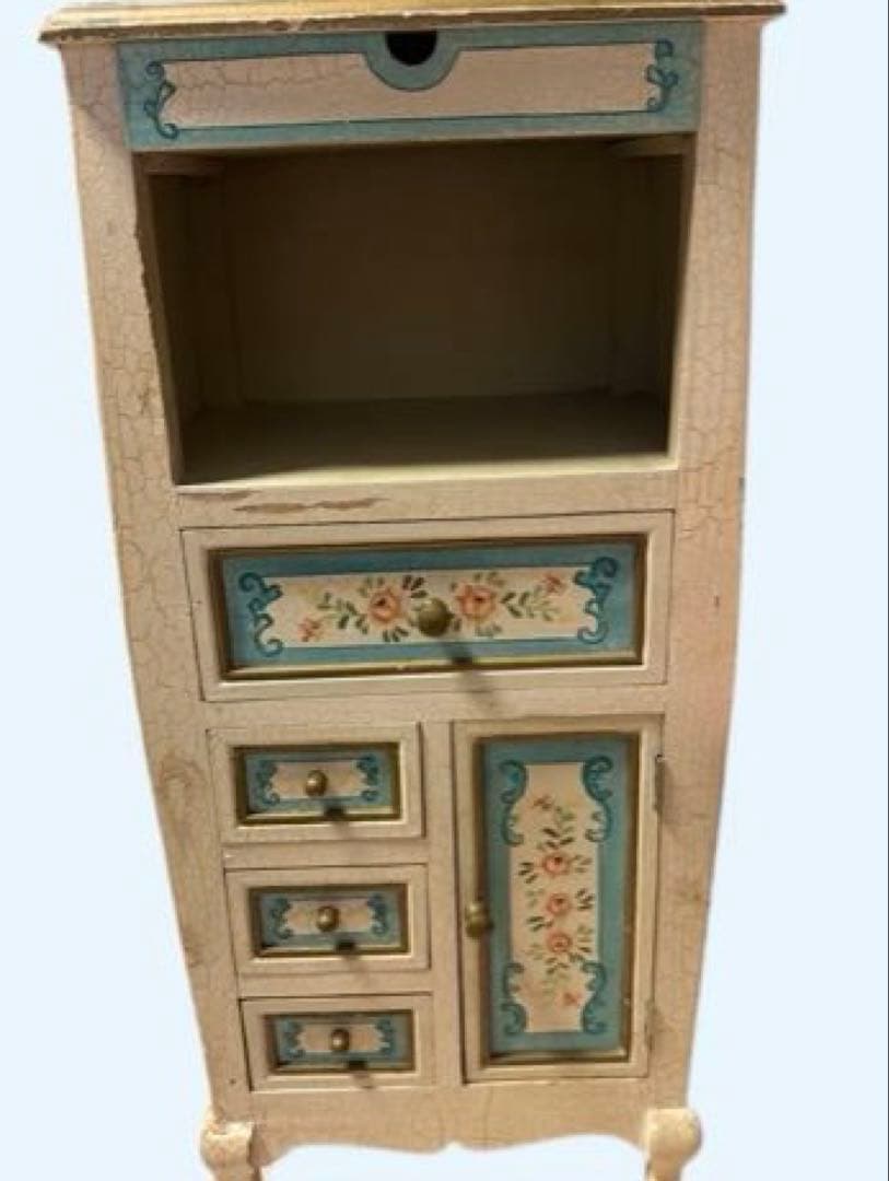 木製花柄キャビネット