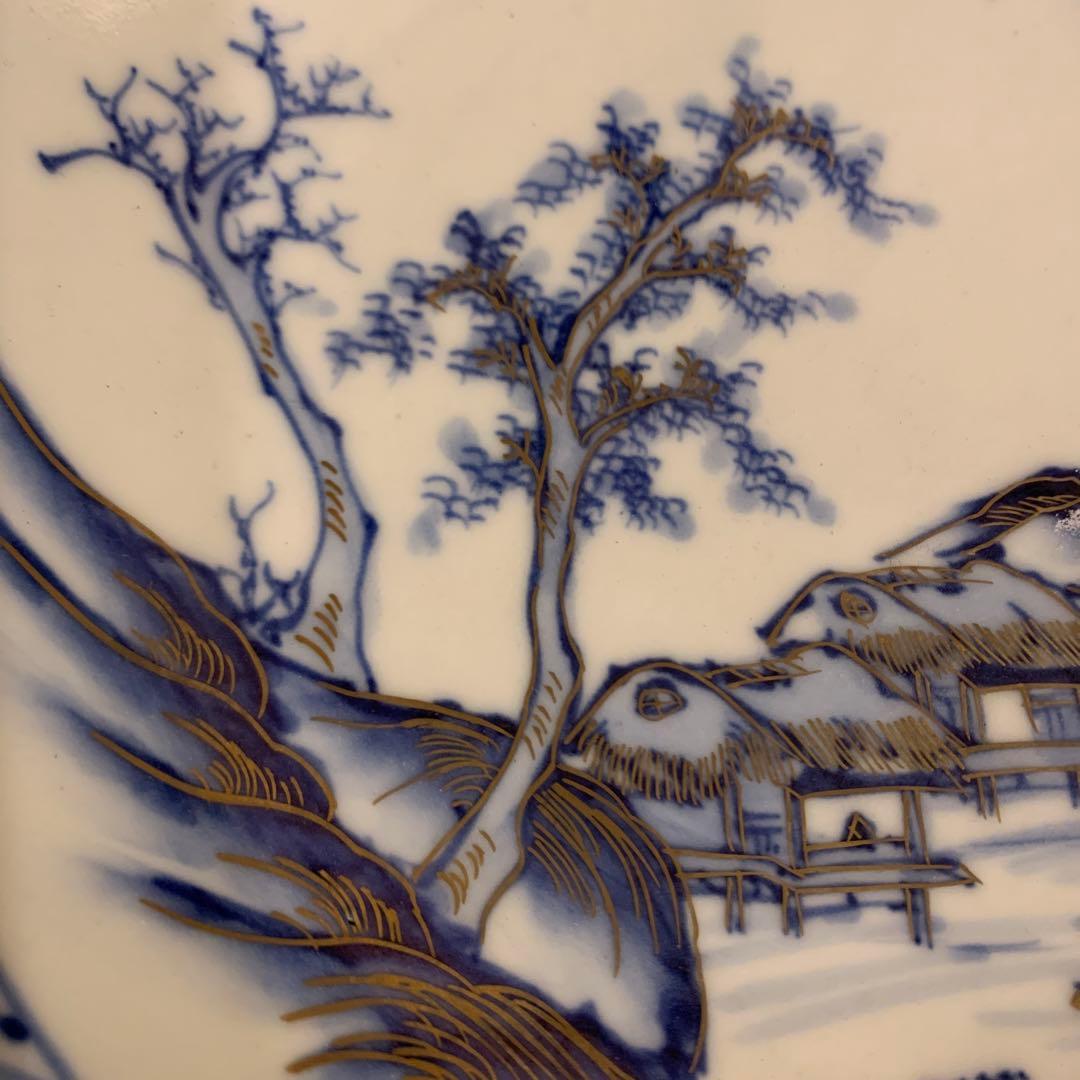 九谷　染付　皿　金彩　アンティーク　5客