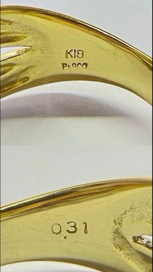 K18 Pt900　天然ダイヤモンド リング