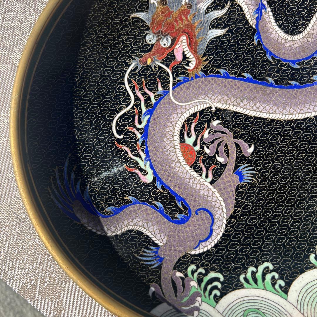 時代物 七宝皿 七宝焼 龍 縁起物 絵皿 置物