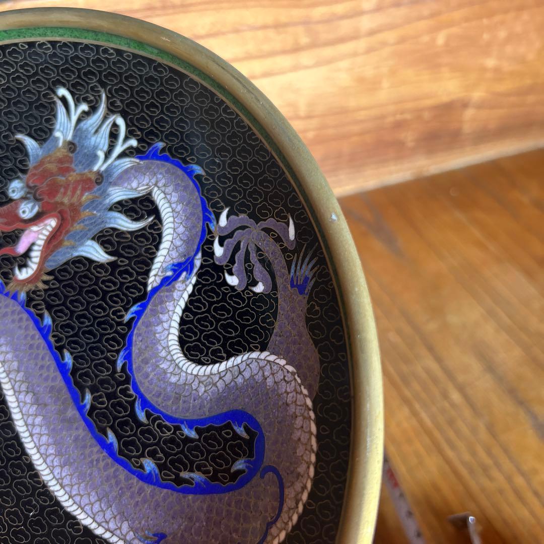 時代物 七宝皿 七宝焼 龍 縁起物 絵皿 置物