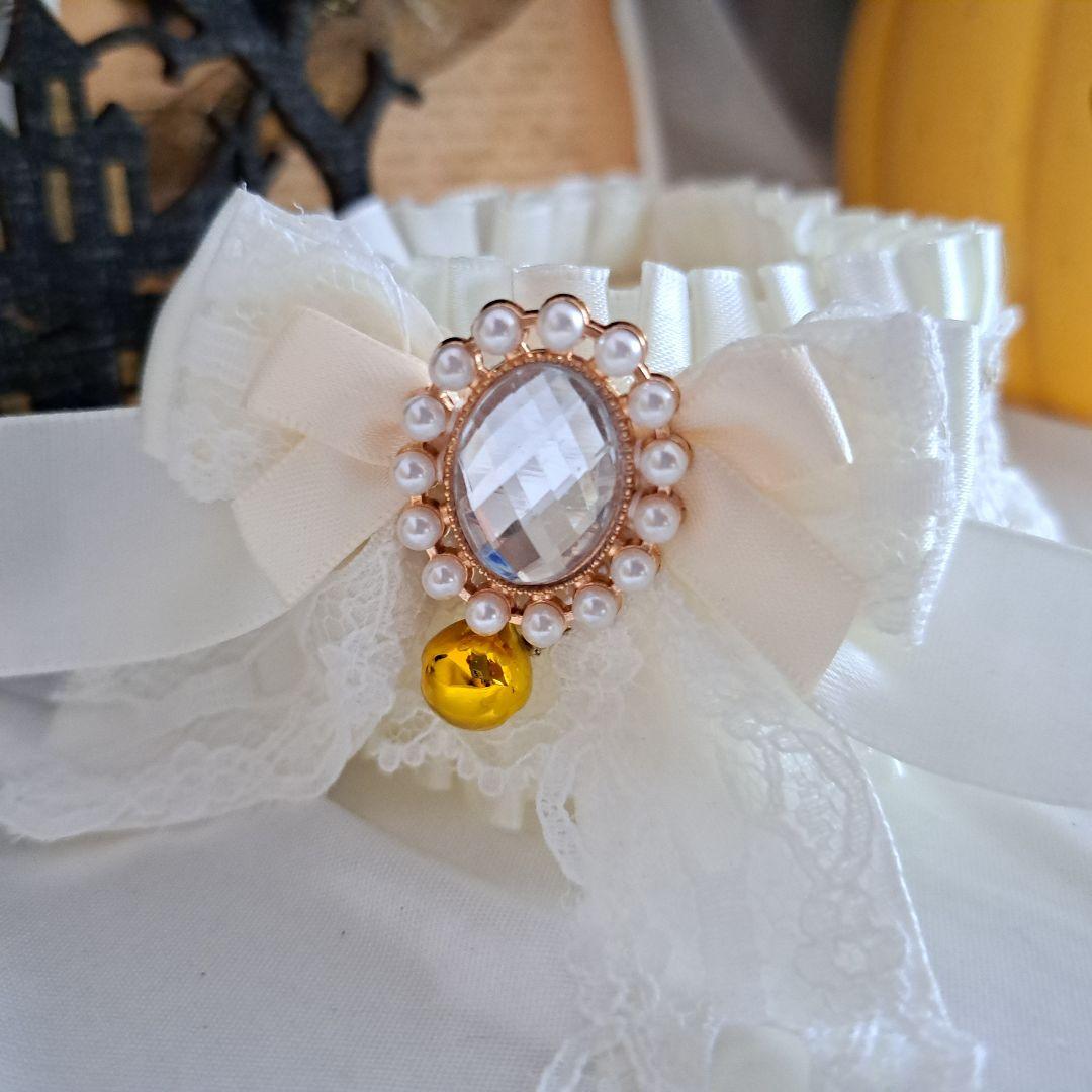 短毛ちゃんにも♥️中世ヨーロッパ風チョーカー(ホワイト⑤)わんちゃん猫ちゃん用