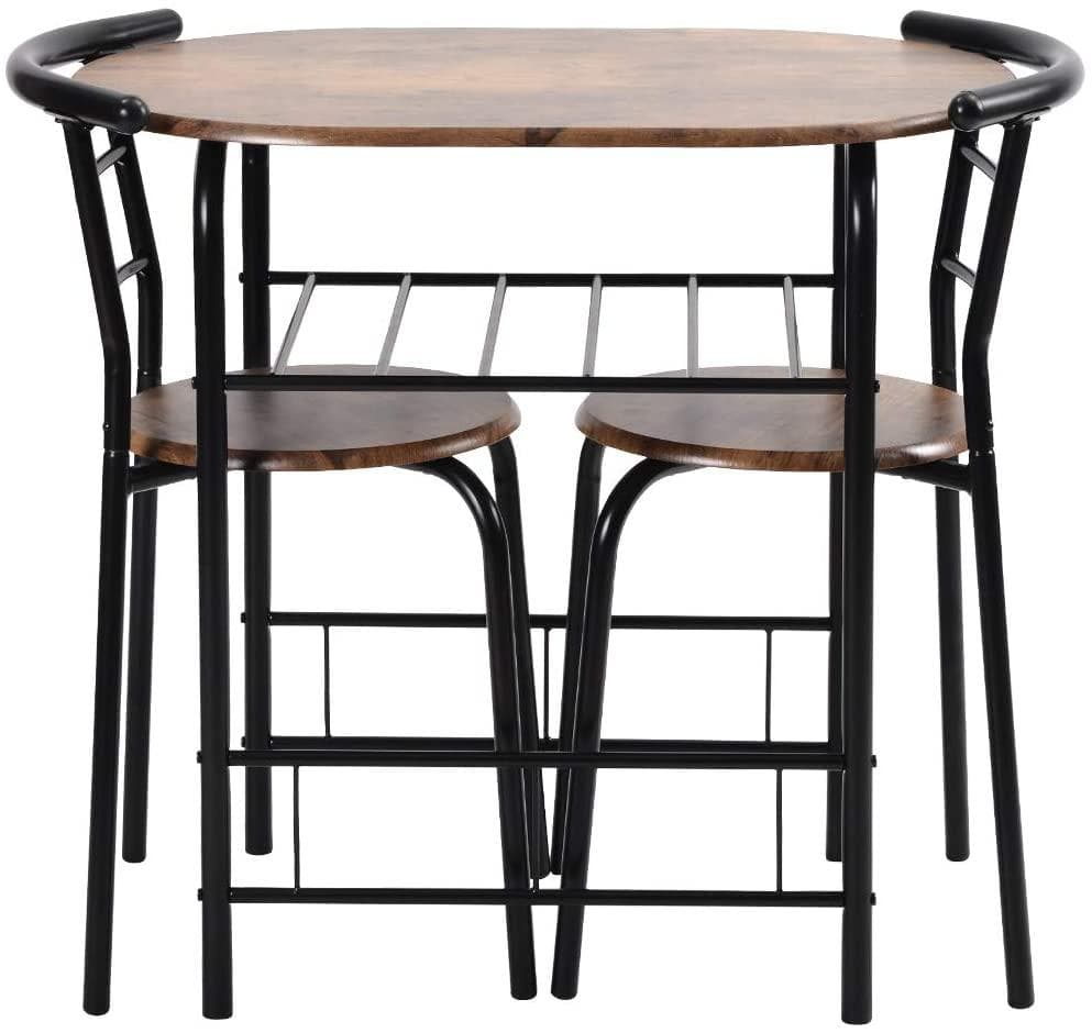 人気販売中！2人用円形 ダイニング 3点セット ダイニングテーブル　BROWN