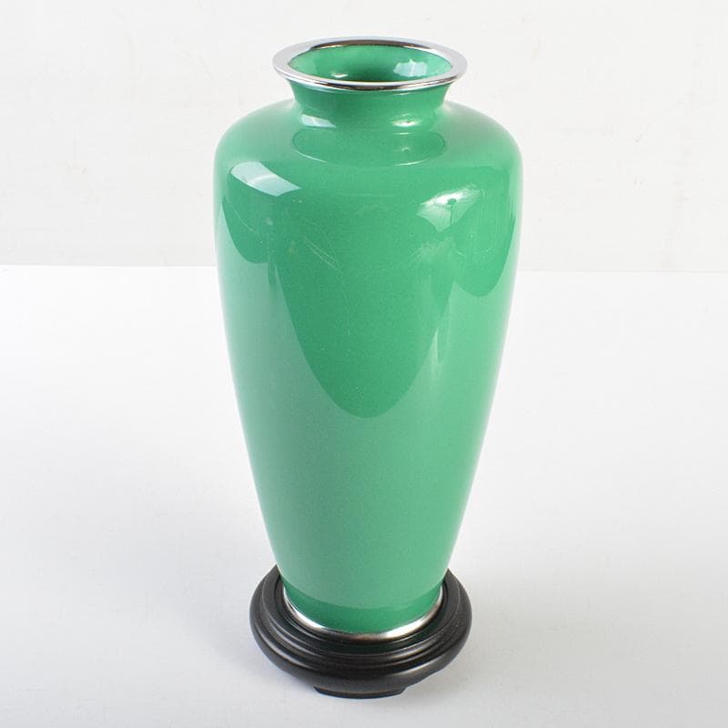 七宝焼　林七宝店 　牡丹文瓶　唐木台・箱付　M　R7378B