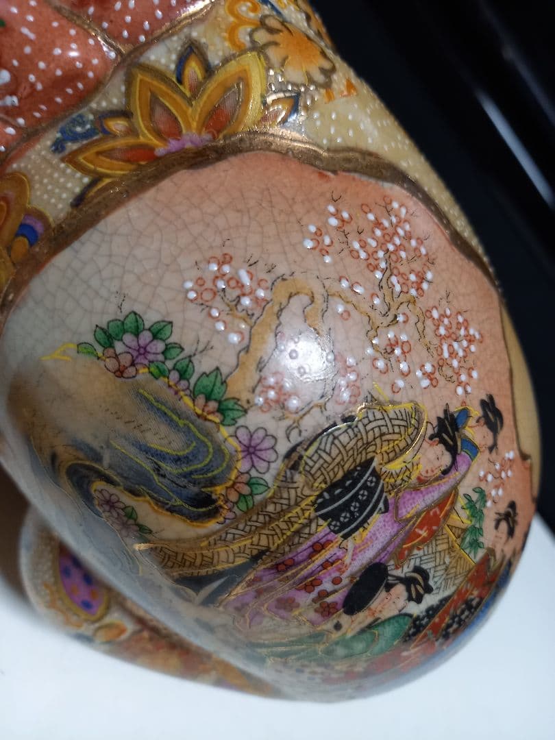 薩摩焼　眠り猫　浮世絵　美人画　古美色　大き目　サイズ　美品