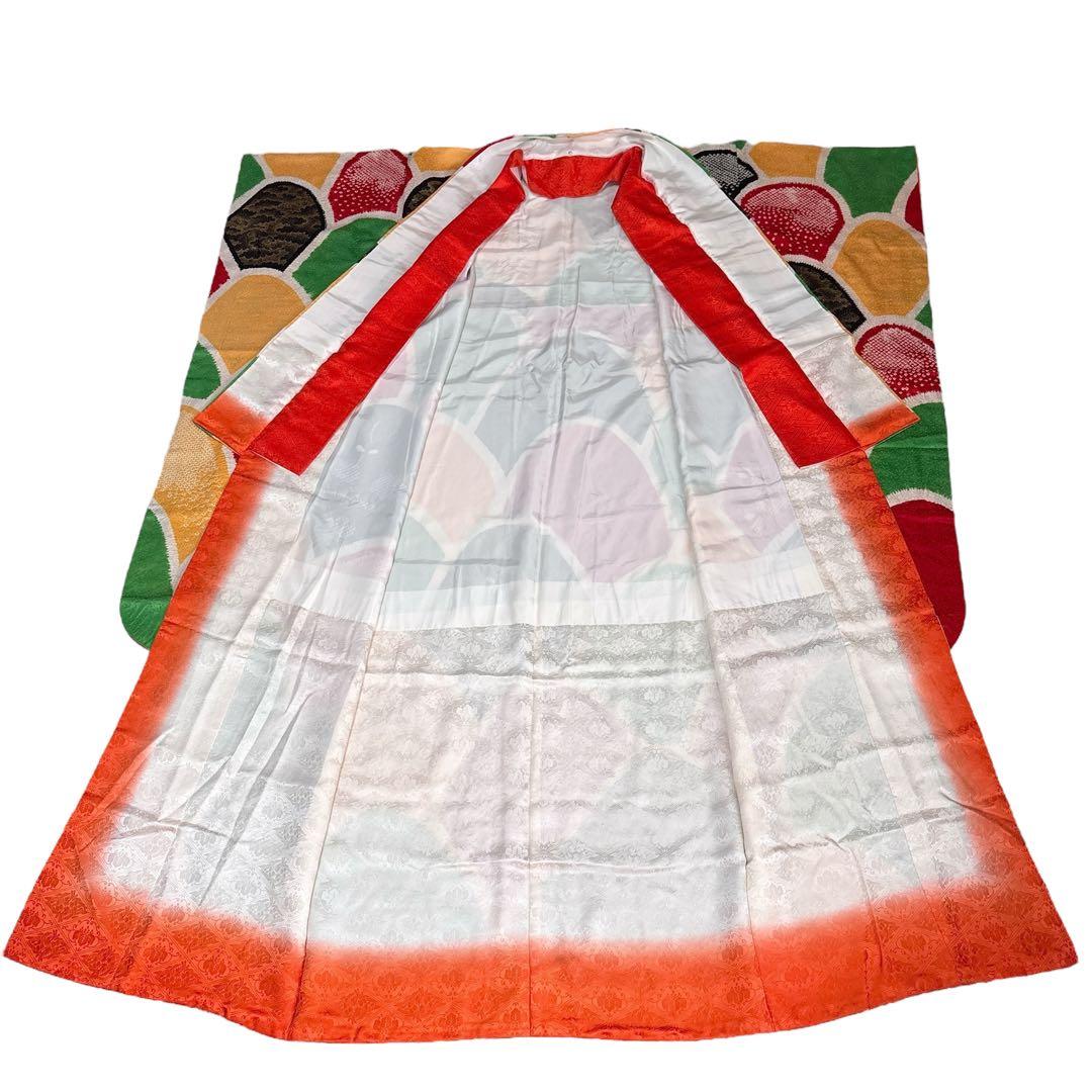 (う19) 個性派‼️彩りの芸術✨総絞り 青海波文様 アンティーク振袖㊗️③点セット