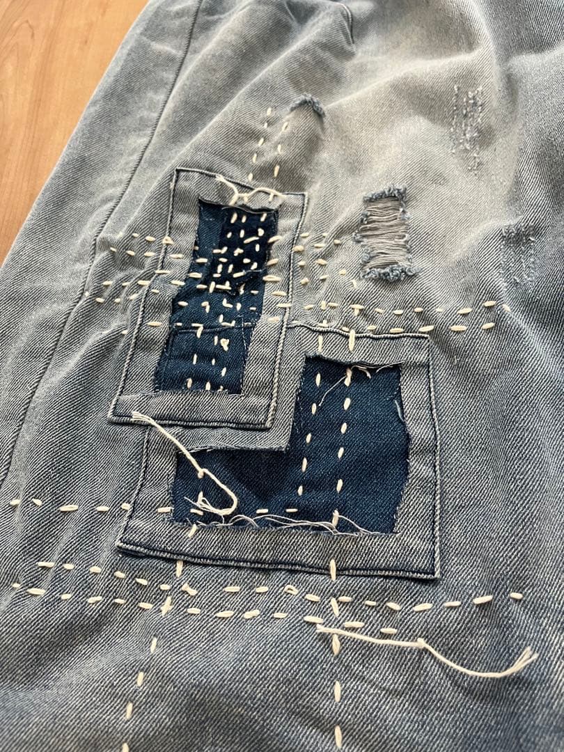 アンティーク調パッチワーク襤褸ゆったり男女通用パンツ