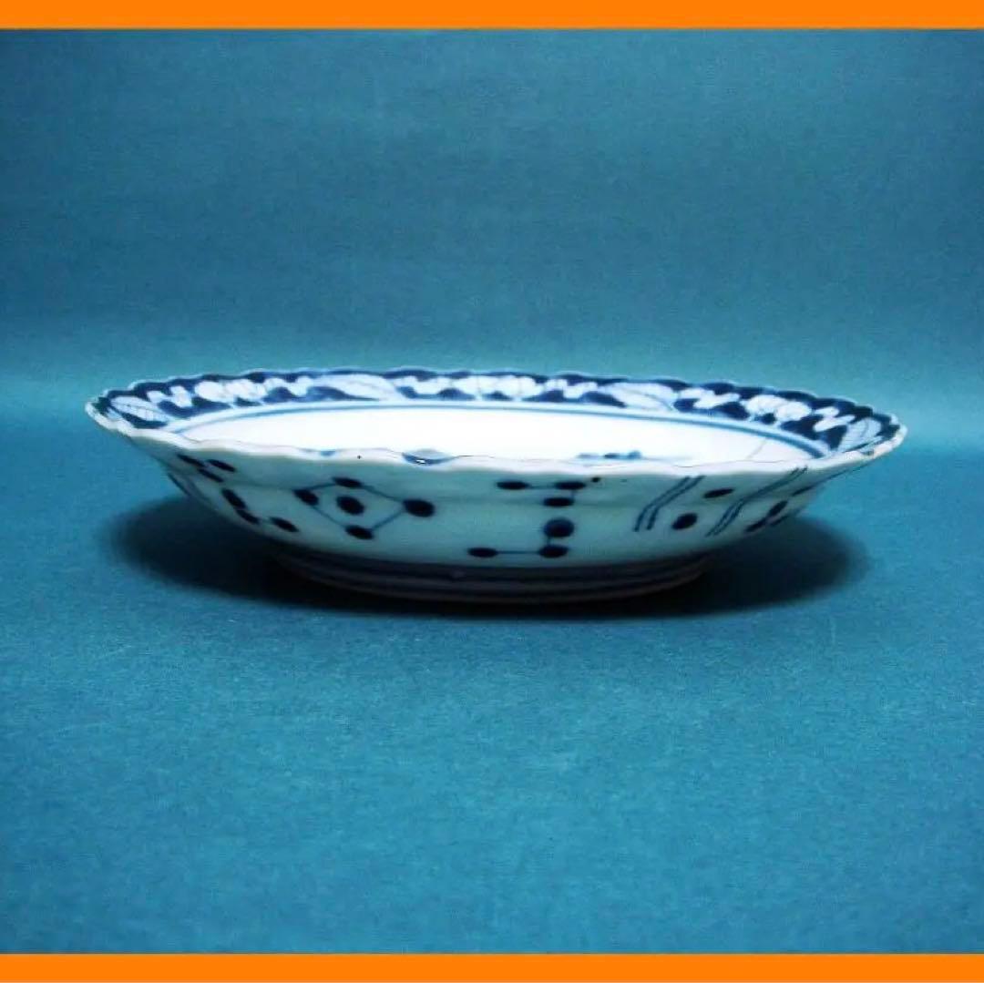 @@236『染付 山水 輪花皿』　/骨董品 古美術 古道具 アンティーク