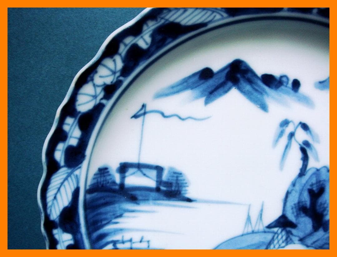 @@236『染付 山水 輪花皿』　/骨董品 古美術 古道具 アンティーク