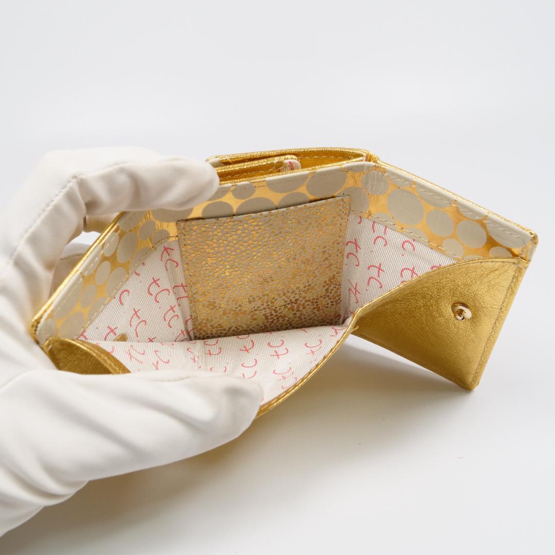 極美品✨ツモリチサトキャリー 三つ折り財布 ゴールド ドット 星 ネコ