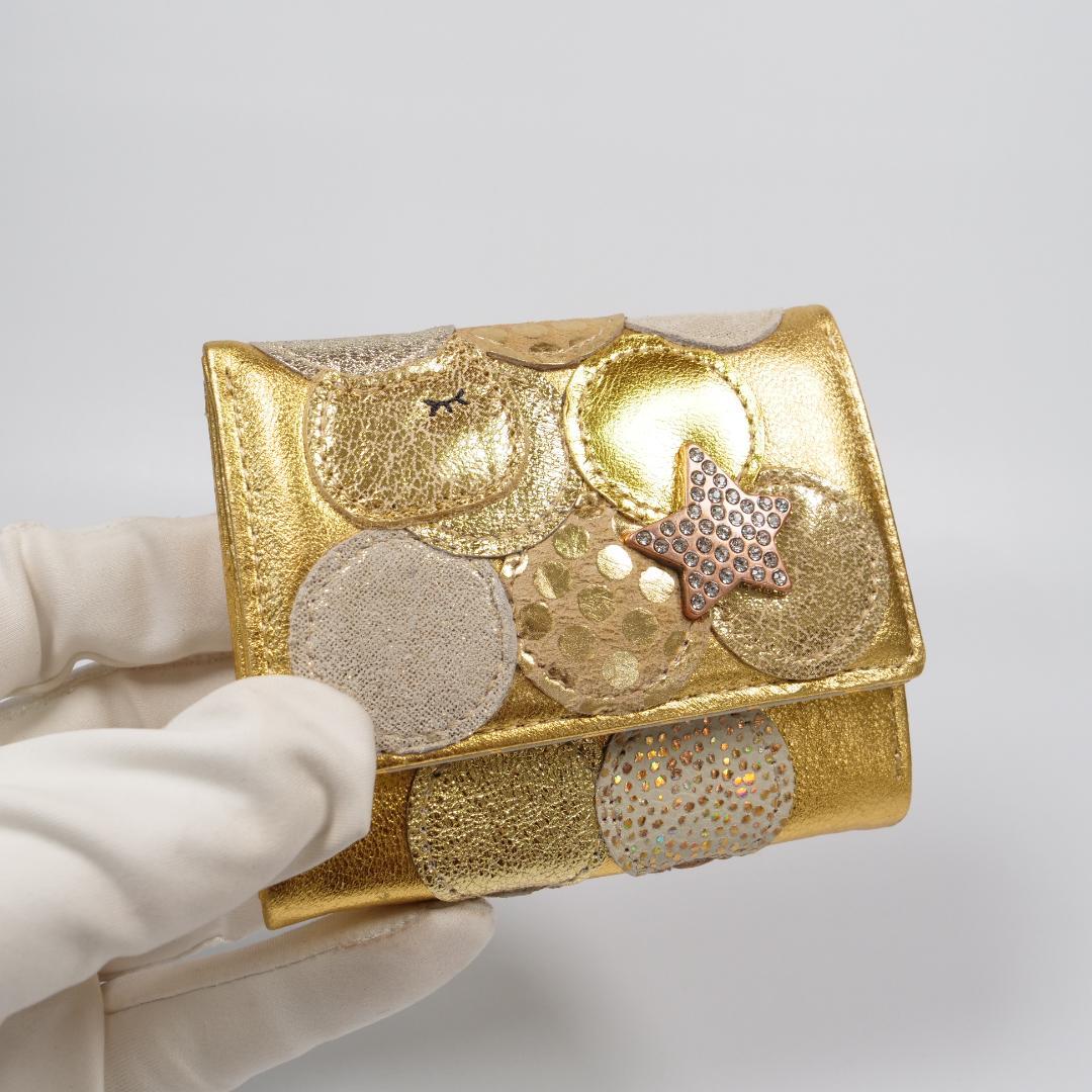 極美品✨ツモリチサトキャリー 三つ折り財布 ゴールド ドット 星 ネコ
