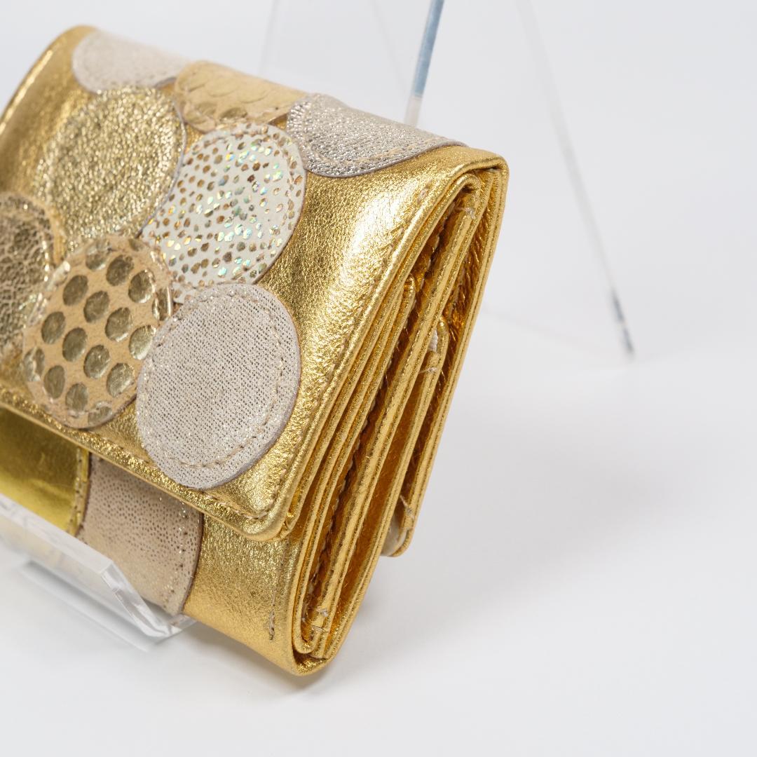 極美品✨ツモリチサトキャリー 三つ折り財布 ゴールド ドット 星 ネコ