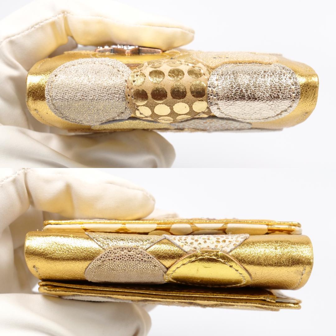 極美品✨ツモリチサトキャリー 三つ折り財布 ゴールド ドット 星 ネコ