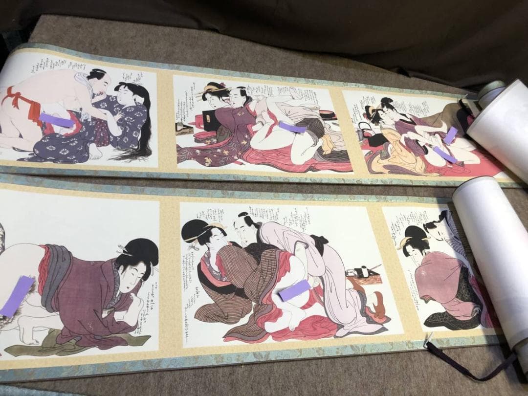 希少　喜多川歌麿　ねがひの糸ぐち　春画　春絵　艶絵　絵巻物　桐共箱　外箱