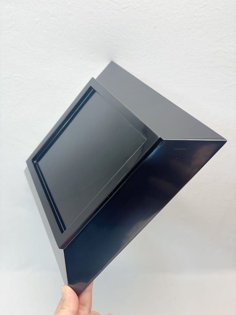 未使用 茶道具 塗師 静峰作 輪島塗 木製黒真塗 四方盆 干菓子器 共箱