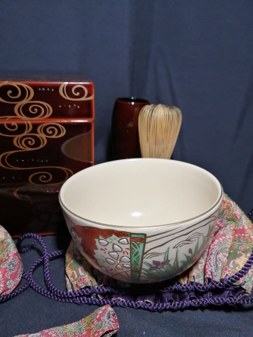 【茶道具】観世波花ノ絵茶箱　司光作 茶道具セット付属　茶箱85